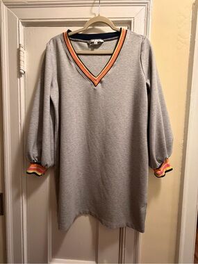 Trina Turk Boca Raton 2 Dress in Light Heather with Colorful Trim Size Large EUC